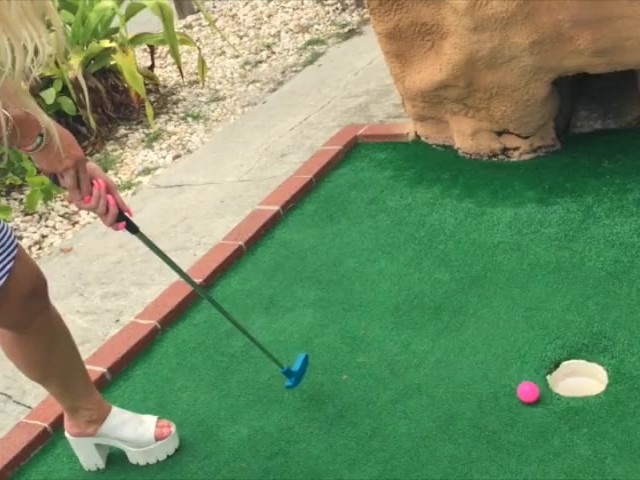 Public Exposed Hot Blonde Playing Putt Putt 