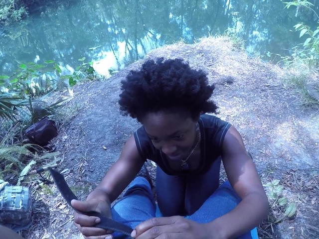 Caught Head at the River - Blowjob Deepthroat Carla Cain Ebony Afro Swallow 