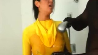 Spandex model gets rammed hard in the showers deep