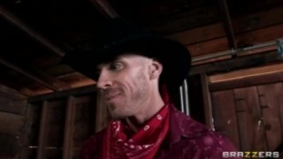 Sexy tattooed brunette cowgirl Randi Wright sucks & fucks big-dick