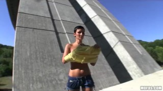 Sexy Czech girl with a perfect body is paid for sex in public