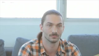 GayCastings bearded man takes huge load on face