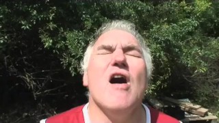 Grandpa gets lucky with a blonde babe in the public park