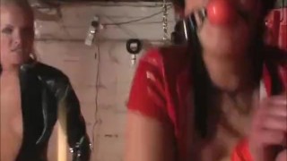 Horny Mistress Frankiebabe makes slave ride big cock toy