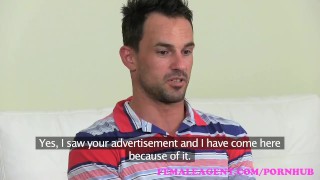 FemaleAgent. Sexy stud shoots his glorious goo over MILF agents tongue