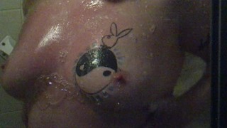 Showering with toys and cock