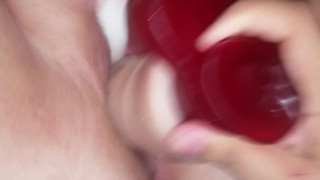 Bbw playing with large dildo