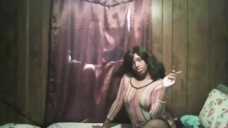 sexy black girl smoking in see through dress