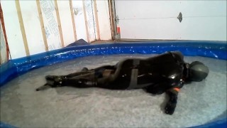 Frogman humps and shoots over surfer in shallow pool water