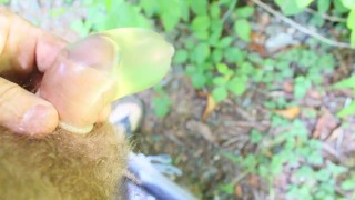 Hairy Guy Pees in a Condom, and makes a mess