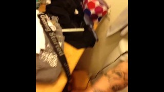 Tatted jerk off quickie in  shower