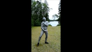 Spandex snake jerks off in parking lot