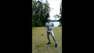 Spandex snake jerks off in parking lot