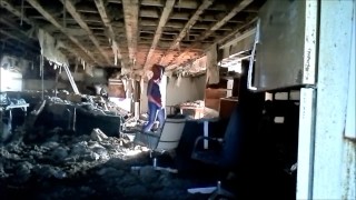 Horny spider looking for his enemy in bombed out building