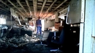 Horny spider looking for his enemy in bombed out building