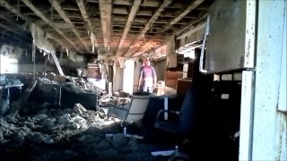 Horny spider looking for his enemy in bombed out building