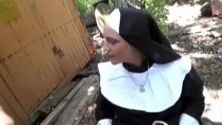 Naughty nun fucks on street