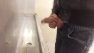 Pissing and jerking in public urinal