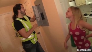 Topless teen jerks off the technician