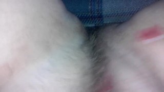 Playing with my pussy on my friends couch
