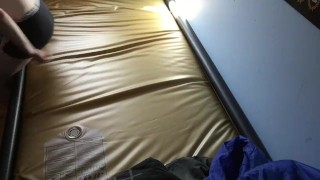 Another jack-off cum on waterbed vid