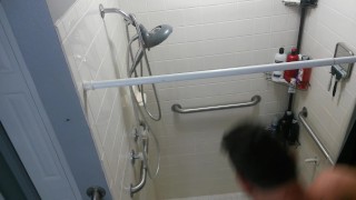 Morning piss in the shower half hard dick