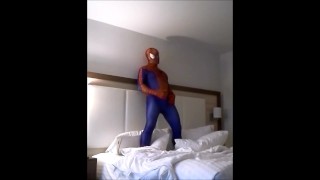 Spiderman on hotel bed