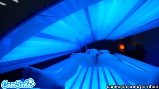 teen latina gets caught rubbing her clit while using a tanning bed
