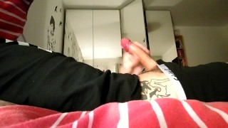 Tattooed British guy unloads a thick wad of cum
