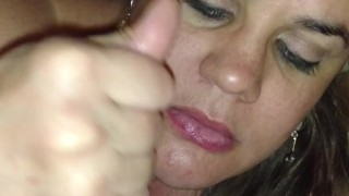 Cocksucking whore eats cum before bed...