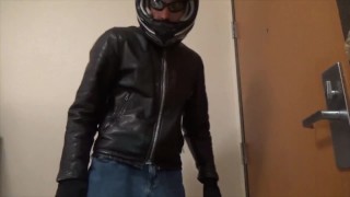 Leather biker jerk off