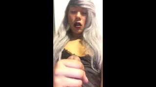 Asian Trap Jerks her sissy clit