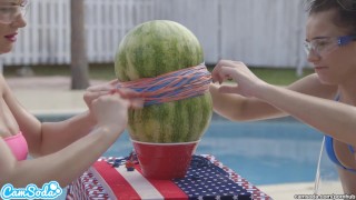 camsoda teens with big ass and big tits make a watermelon explode with rubb