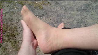 break during a walk by the lake