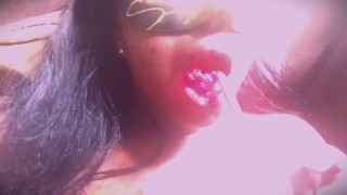 Ebony Girl in a Masquerade Mask Licking a Cherry Ice Pop & Put All Over Her