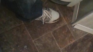 using my phone as i cum on the floor in public bathroom