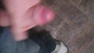 using my phone as i cum on the floor in public bathroom