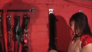 Sexy blonde femdom spanks slavegirl ass and orders her to fuck big cock toy