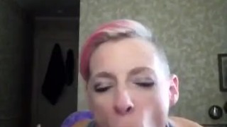 Nicki Skylar takes a big dildo in her mouth and pussy