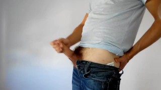Masturbating in jeans - Solo male teasing uncut cock till cumming