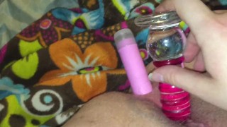 Tattooed Punk Girl Double Penetration With TOYS! Vibrator And Glass Dildo