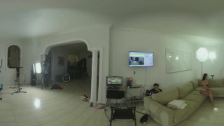 teen latina lesbians oil wrestling with their big booty step-sisters in VR