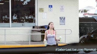 Hot Busty Teen Kimber Sucks Cock in Car at the Beach