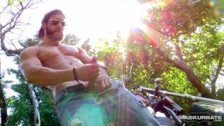Maskurbate Hunky Biker Jerks Dick Outside