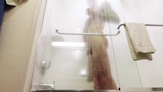 GAY muscle jock twink rubbing thick cock in shower