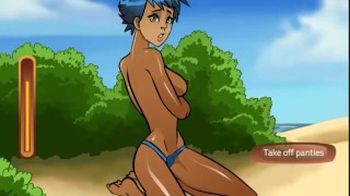 Hot babe sun baths on the beach, then strips naked and gets fucked!