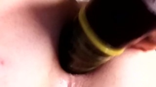 Twink gaping ass with huge black dildo