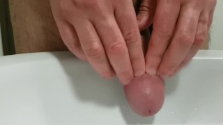 Washing my sensitive head before making myself cum