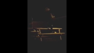 Halloween skeleton frogman outside at night