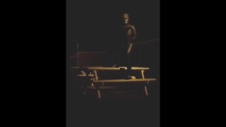 Halloween skeleton frogman outside at night